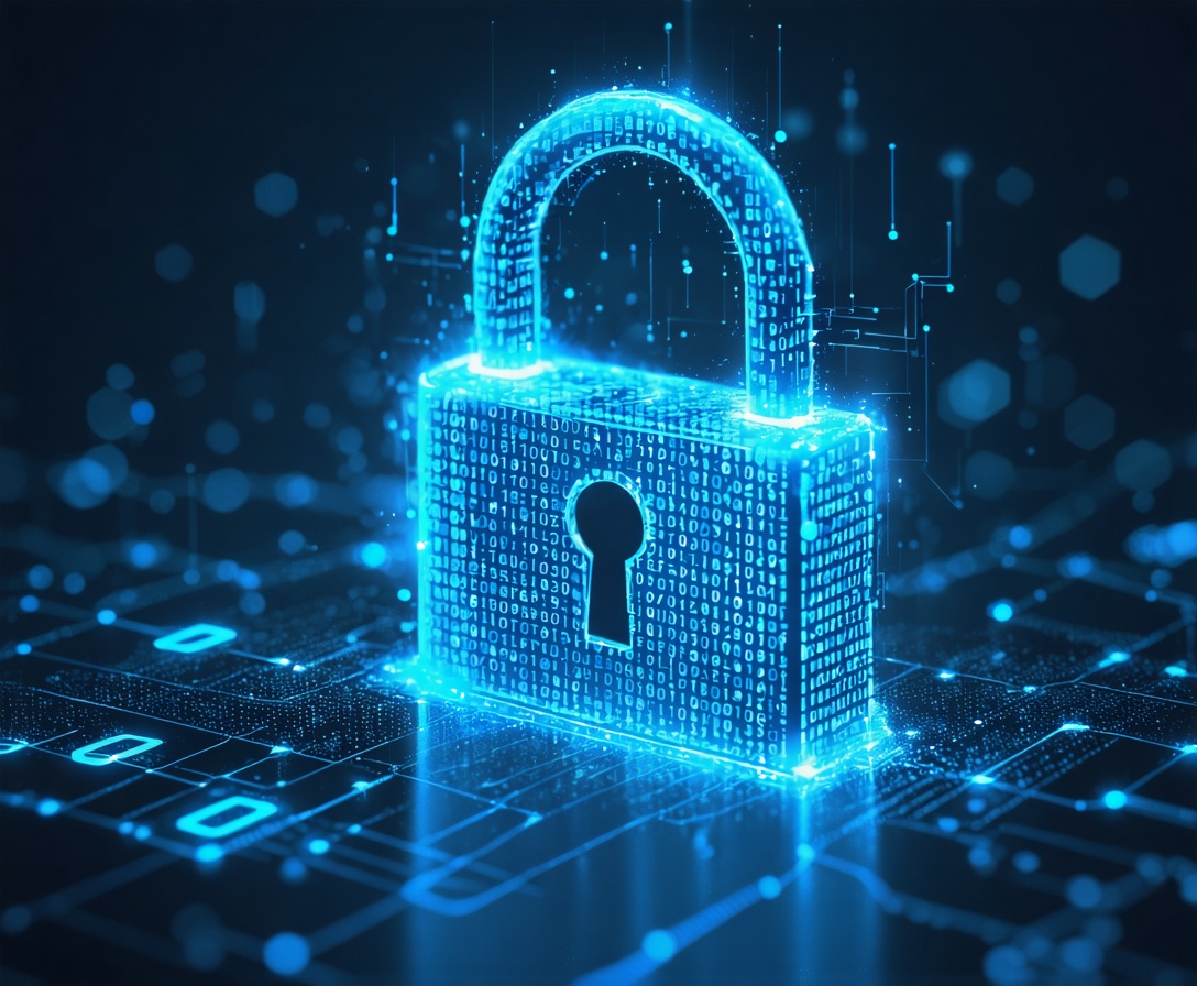 Digitales Sicherheitskonzept mit glühendem Schloss